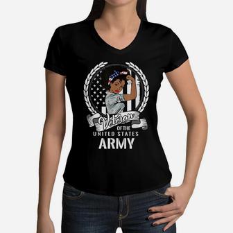 African American Army Veteran Woman Black Us Girl Army Vet Women V-Neck T-Shirt | Crazezy