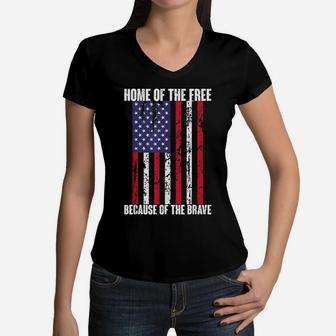 American Flag T Shirt For Men Women Kids Home Of The Free Women V-Neck T-Shirt | Crazezy