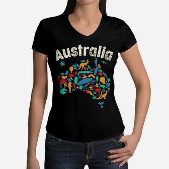 Australia Day Shirt Funny Australian Kids Animals Map Gift Sweatshirt Women V-Neck T-Shirt | Crazezy DE
