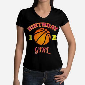 Awesome 12Th Birthday Girl Basketball Ball Shirt Women V-Neck T-Shirt | Crazezy