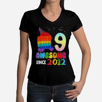 Awesome Since 2012 Among Pop It With Us 9Th Birthday Kids Women V-Neck T-Shirt | Crazezy CA
