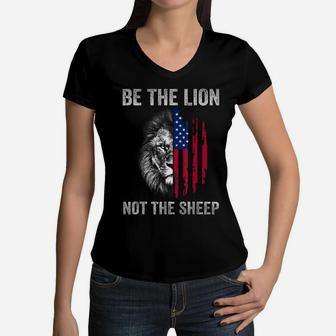Be The Lion Not The Sheep American Patriotic Kid Men Veteran Women V-Neck T-Shirt | Crazezy