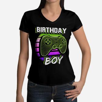 Birthday Boy Video Game Controller Birthday Gamer Boys Women V-Neck T-Shirt | Crazezy CA