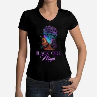 Black Girl Magic Pride Proud Excellence Woman Natural Hair Women V-Neck T-Shirt | Crazezy
