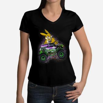 Bunny Easter Day Monster Truck Love Rabbit Egg Gift Kids Women V-Neck T-Shirt | Crazezy DE