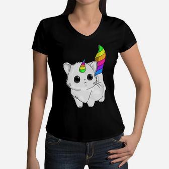 Caticorn Hoodie Unicorn Cat Rainbow Girls Boys Adults Women V-Neck T-Shirt | Crazezy CA
