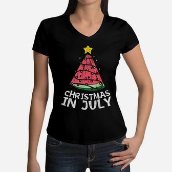 Christmas In July Watermelon Xmas Tree Summer Men Women Kids Women V-Neck T-Shirt | Crazezy AU