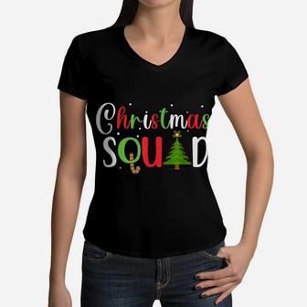 Christmas Squad Funny Xmas Tree Family Matching Pajamas Boys Women V-Neck T-Shirt | Crazezy