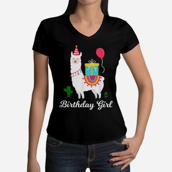 Cool Cute Alpaca Llama Cactus Girls Birthday Party Animal Women V-Neck T-Shirt | Crazezy UK
