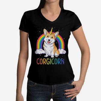 Corgicorn Corgi Unicorn Girls Kids Rainbow Gift Space Galaxy Women V-Neck T-Shirt | Crazezy UK