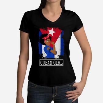 Cuban Girl Strong Cubanita Free Cuba Flag For Girls Women Women V-Neck T-Shirt | Crazezy AU