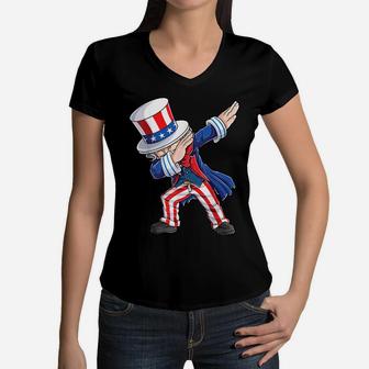 Dabbing Uncle Sam T Shirt 4Th Of July Kids Boys Men Gifts Women V-Neck T-Shirt | Crazezy