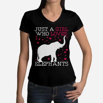 Elephants Elephant Tshirt Just A Girl Who Loves Tee Women V-Neck T-Shirt | Crazezy