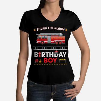 Fire Truck Birthday Boy Future Firefighter B-Day Party Gift Women V-Neck T-Shirt | Crazezy CA