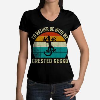 Funny Crested Gecko Lover Reptile Owner Kids Women V-Neck T-Shirt | Crazezy UK