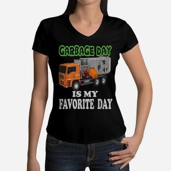 Garbage Day Kids Boys Girls Design & Trash Truck Recycling Women V-Neck T-Shirt | Crazezy AU