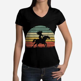 Girl Horse Riding Shirt Vintage Cowgirl Texas Ranch Women V-Neck T-Shirt | Crazezy UK