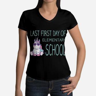 Girls 5Th Grade First Day Of School Unicorn Back To School Women V-Neck T-Shirt | Crazezy DE