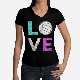 Girls Love Volleyball Best Fun Birthday Gift Tshirt Women V-Neck T-Shirt | Crazezy