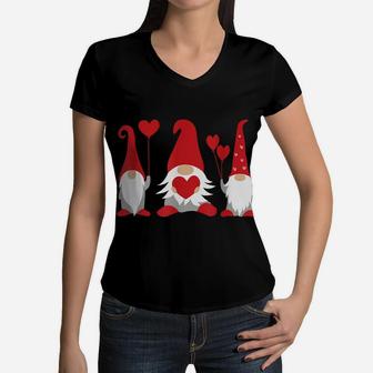 Heart Gnome Valentine's Day Couple Matching Boys Girls Kids Women V-Neck T-Shirt | Crazezy
