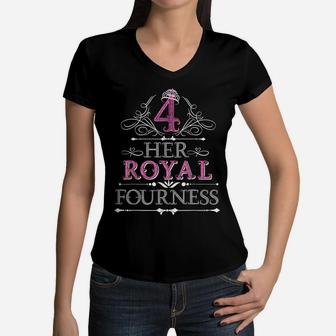 Her Royal Fourness Shirt 9Th Birthday Shirt Girl Pink Crown Women V-Neck T-Shirt | Crazezy