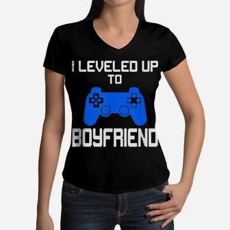 I Leveled Up To Boyfriend Funny Gamer T Shirt Men Boys Women V-Neck T-Shirt | Crazezy