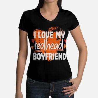 I Love My Redhead Boyfriend Women V-Neck T-Shirt | Crazezy