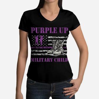 I Purple Up Month Of Military Child Kids Army Us Flag Retro Sweatshirt Women V-Neck T-Shirt | Crazezy AU