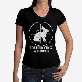 I'm Hunting Wabbits Cute Funny Rabbit Tshirt Men Kid Women Women V-Neck T-Shirt | Crazezy