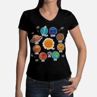 Just A Boy Who Loves Planets & Solar System Space Science Women V-Neck T-Shirt | Crazezy