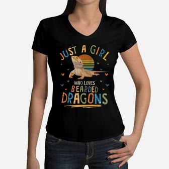 Just A Girl Who Loves Bearded Dragons Women V-Neck T-Shirt | Crazezy