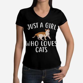 Just A Girl Who Loves Cats Hoodie Funny Cat Women V-Neck T-Shirt | Crazezy