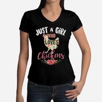 Just A Girl Who Loves Chickens Shirt Poultry Lover Cute Gift Women V-Neck T-Shirt | Crazezy DE