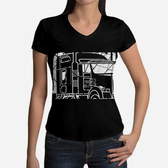 Just A Girl Who Loves Her Trucker Fun Semi Truck Women V-Neck T-Shirt | Crazezy
