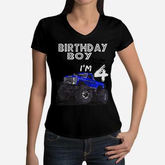 Kids 4Th Birthday Racing Car Truck Costume T Shirt Boys Flag Tee Women V-Neck T-Shirt | Crazezy DE