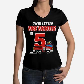 Kids 5Th Birthday Girls Firefighter Fire Truck 5 Year Old Women V-Neck T-Shirt | Crazezy CA