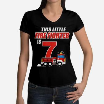 Kids 7Th Birthday Girls Firefighter Fire Truck 7 Year Old Women V-Neck T-Shirt | Crazezy