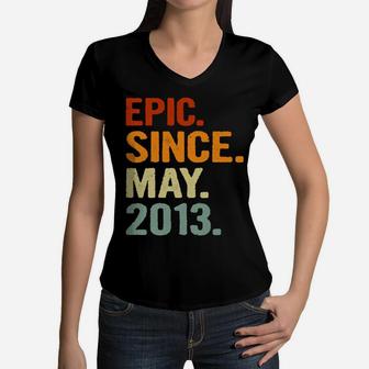 Kids Epic Since May 2013 Retro Style 8 Years Old 8Th Birthday Women V-Neck T-Shirt | Crazezy