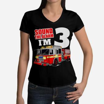 Kids Fire Truck 3Rd Birthday T Shirt 3 Boy Toddler Firefighter Women V-Neck T-Shirt | Crazezy