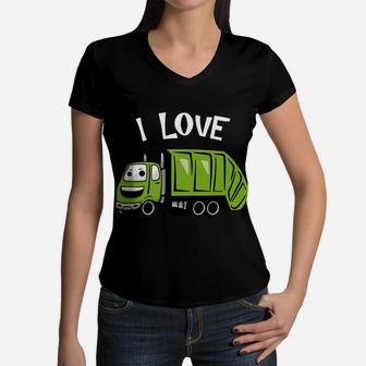 Kids Kids I Love Garbage Truck- Little Boys Trash Truck Women V-Neck T-Shirt | Crazezy AU
