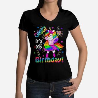 Kids OMG It's My 8Th Birthday Girls Unicorn 8 Years Old Outfit Women V-Neck T-Shirt | Crazezy CA