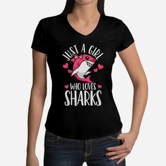Kids Shark Just A Girl Who Loves Sharks Funny Shark Lover Gift Women V-Neck T-Shirt | Crazezy AU