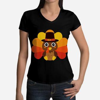 Kids Thanksgiving Baby Turkey Pilgrim Toddler Boys Girls Women V-Neck T-Shirt | Crazezy AU