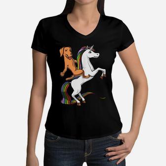 Labrador Retriever Dog Riding Unicorn Funny Girls Boys Kids Women V-Neck T-Shirt | Crazezy AU