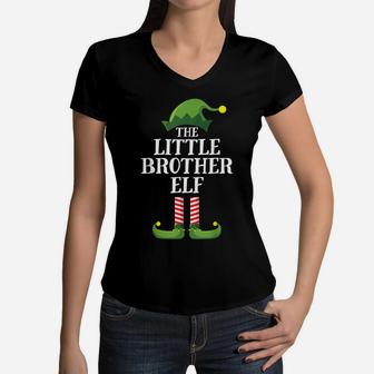 Little Brother Elf Matching Family Group Christmas Boys Women V-Neck T-Shirt | Crazezy