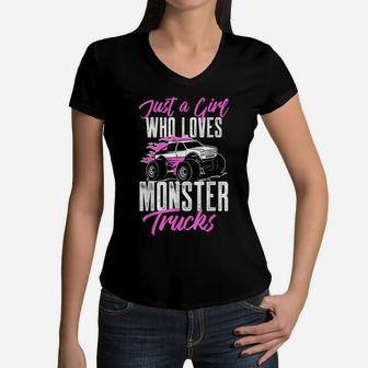 Monster Truck Shirt For Girls Who Loves Monster Trucks Women V-Neck T-Shirt | Crazezy DE