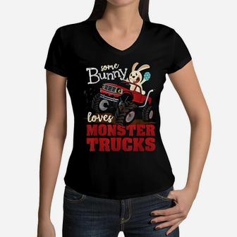 Monster Truck Shirts For Girls Boys Toddlers Easter Bunny Women V-Neck T-Shirt | Crazezy UK