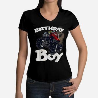 Monster Truck T Shirt Funny Birthday Boy Gift Women V-Neck T-Shirt | Crazezy