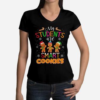 My Students Kids Are Smart Cookies Christmas Teacher Gift Women V-Neck T-Shirt | Crazezy CA