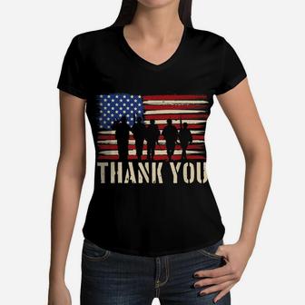 Patriotic American Flag Thank You Veterans Day Usa Kids Boys Women V-Neck T-Shirt | Crazezy